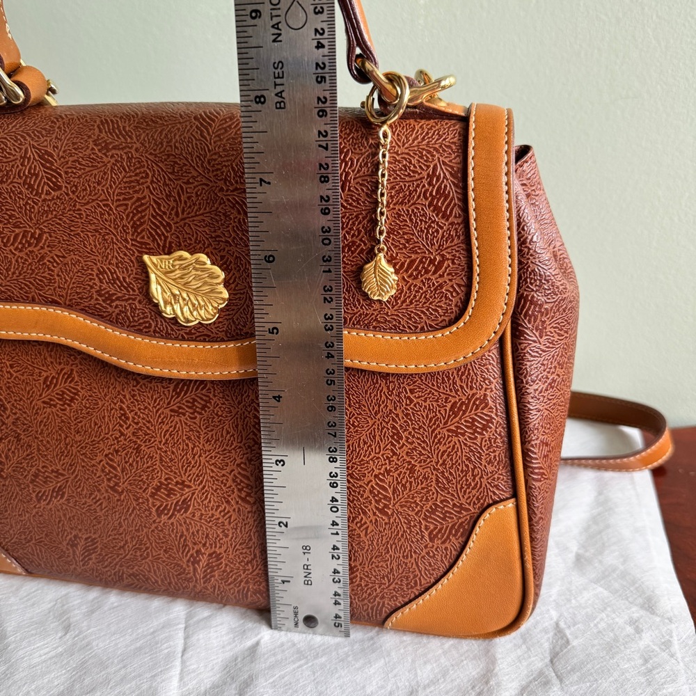 Nina Ricci Two-Tone Brown & Tan Leather Top-Handle Satchel with Shoulder Strap - Picture 10 of 12